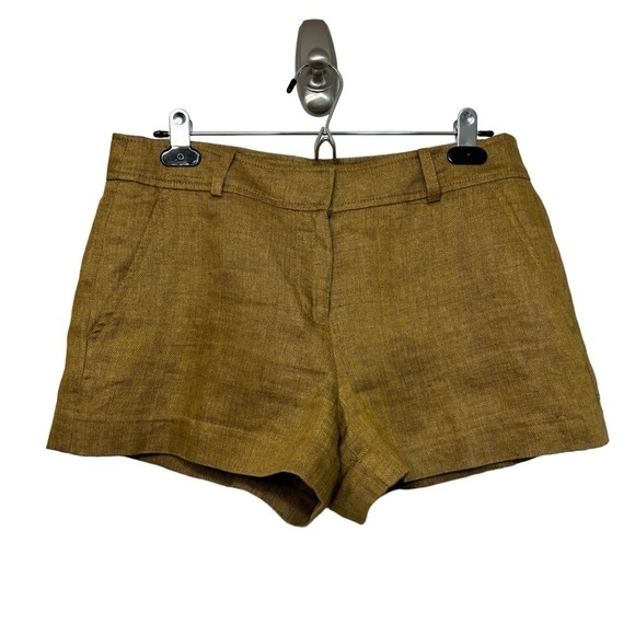 Tibi 100% Linen Brown Gold Lightweight Pockets Shorts Size 6 - Picture 1 of 7